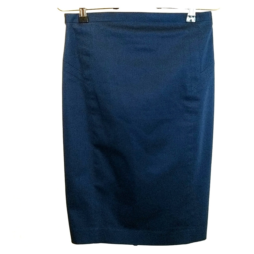 Dark Blue Stretch Cotton Pencil Skirt